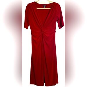 CHAPS Solid Valentines Red Short Sleeve Knot Front Midi Dress, Size Medium, GUC.